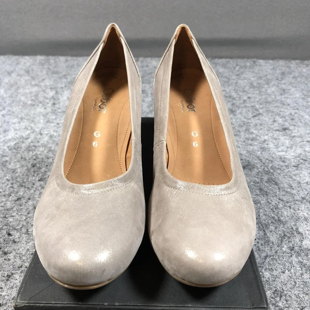 Gabor Comfort Pumps Womens Size 8.5 Beige Leather Block Heel Round Toe Shoes